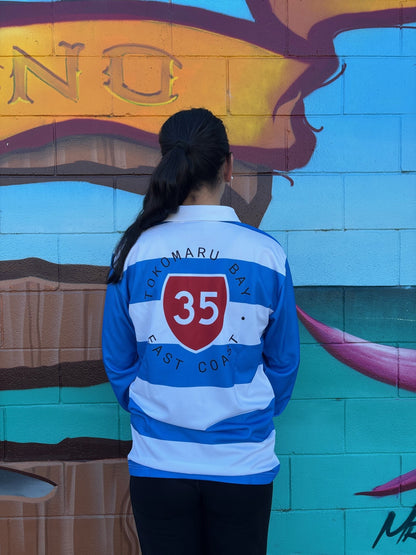 35 RUGBY JERSEY BLUE/WHITE TOKOMARU BAY